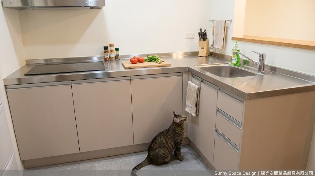 桃園中壢L型不鏽鋼廚具無吊櫃設計完工照