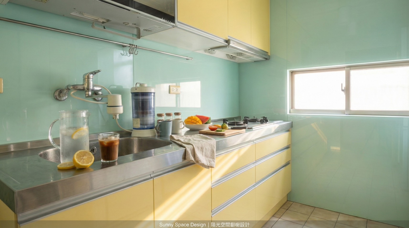 深坑北深路 219cm 一字型不銹鋼廚房 × 小鵝黃結晶鋼烤