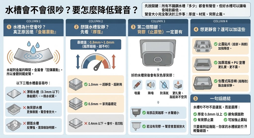 靜音水槽背膠與止震貼片構造示意圖
