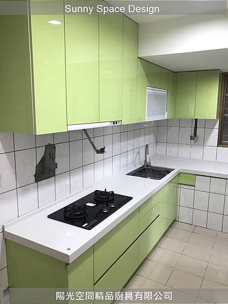 永和林森路青蘋果綠L型廚具完工全景