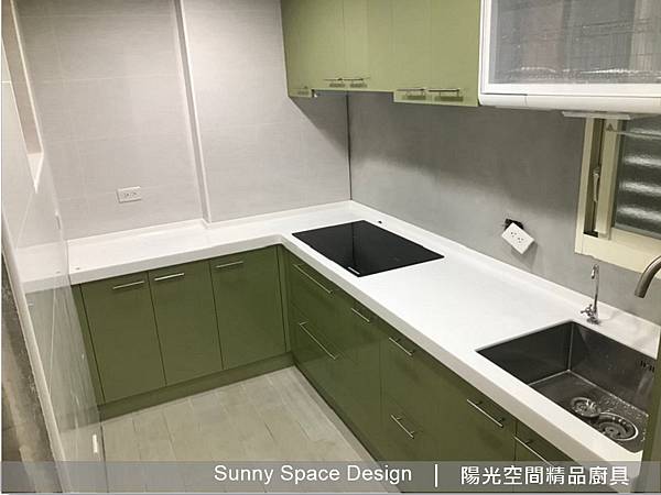 板橋大勇街L型莫蘭迪綠廚具完工照