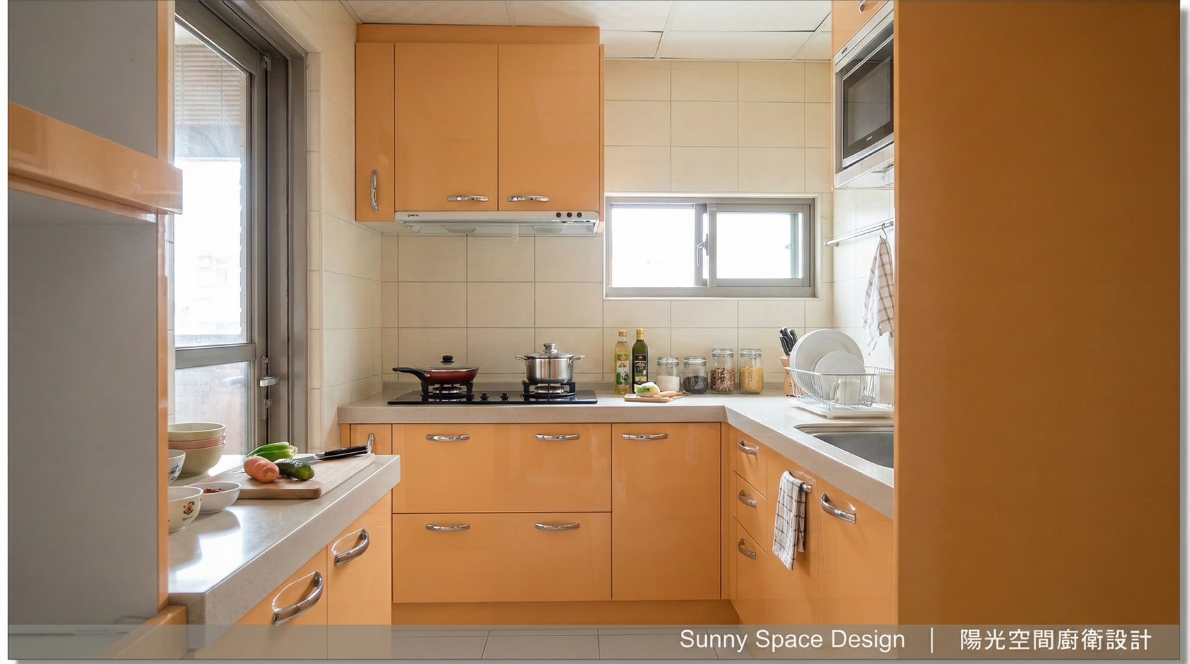 L 型 267×199 三星人造石 × 不銹鋼下櫃 × 水晶門板 × 電器櫃 × 冰上櫃｜陽光空間精品廚具