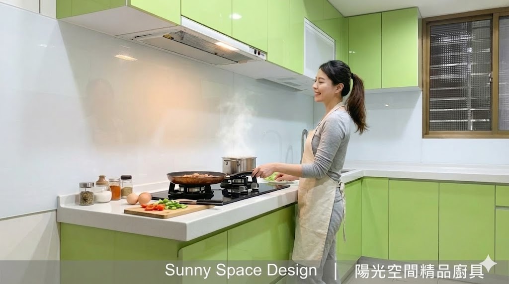 永和林森路青蘋果綠L型廚具完工照