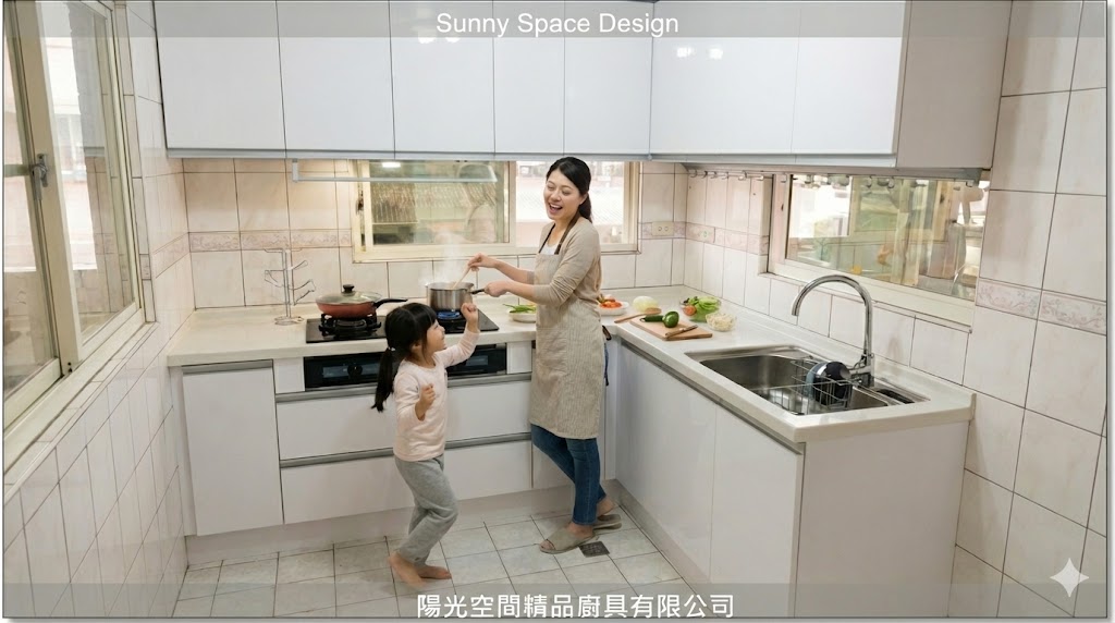 L 型白色結晶鋼烤廚具，190x190 公分，搭配樂天石檯面，安裝於汐止宜興路