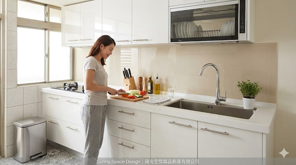 完工後乾淨明亮的一字型廚房