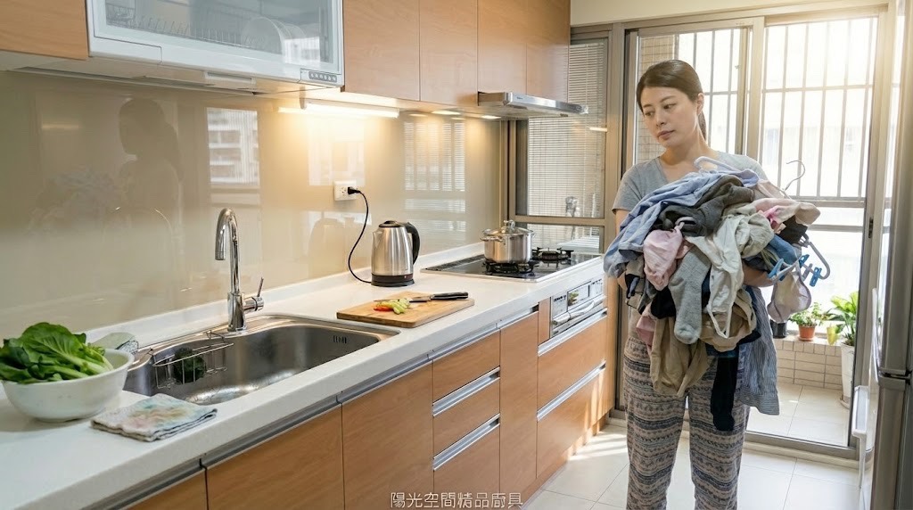 內湖一字型木紋廚具 × 韓國人造石檯面 × 林內三口連爐烤