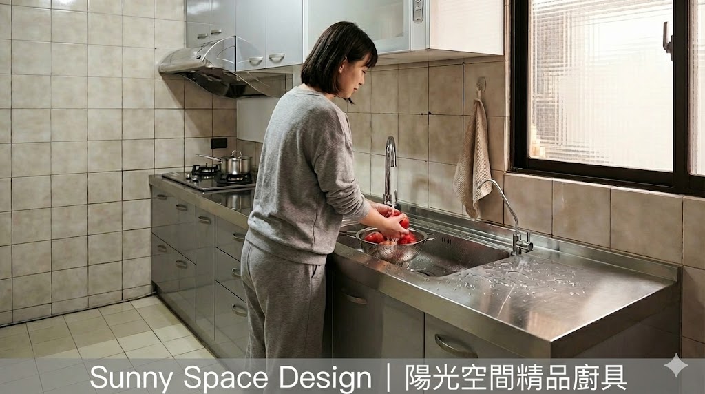 板橋新民街不鏽鋼一字型廚具296cm銀色廚具完工照