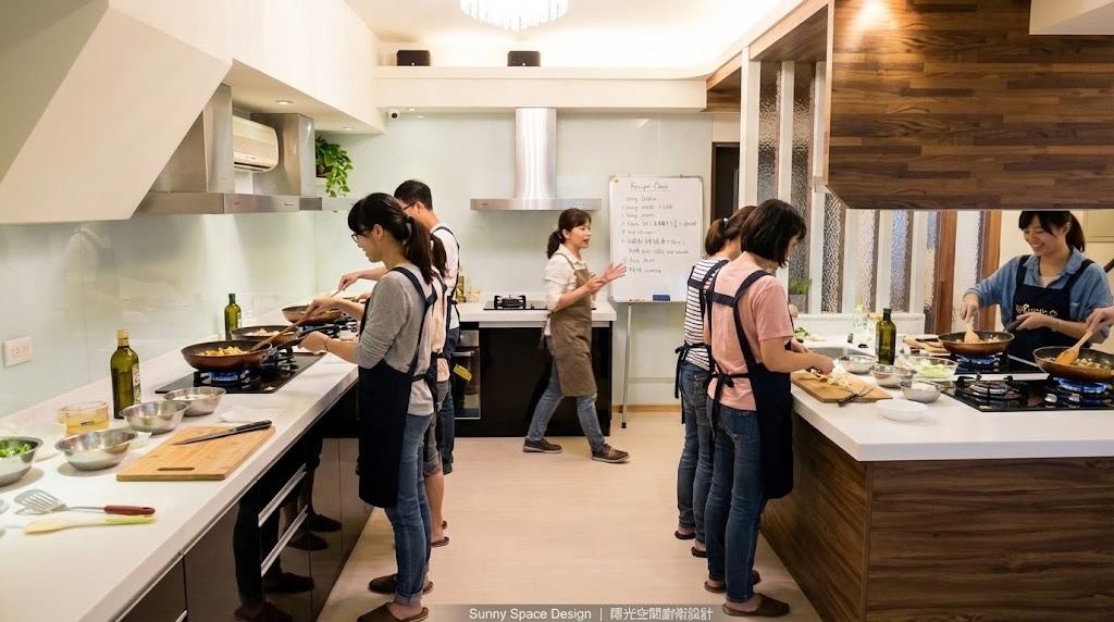 TALK 輕之館烹飪教室設計 551cm L 型廚房 主廚教學吧檯