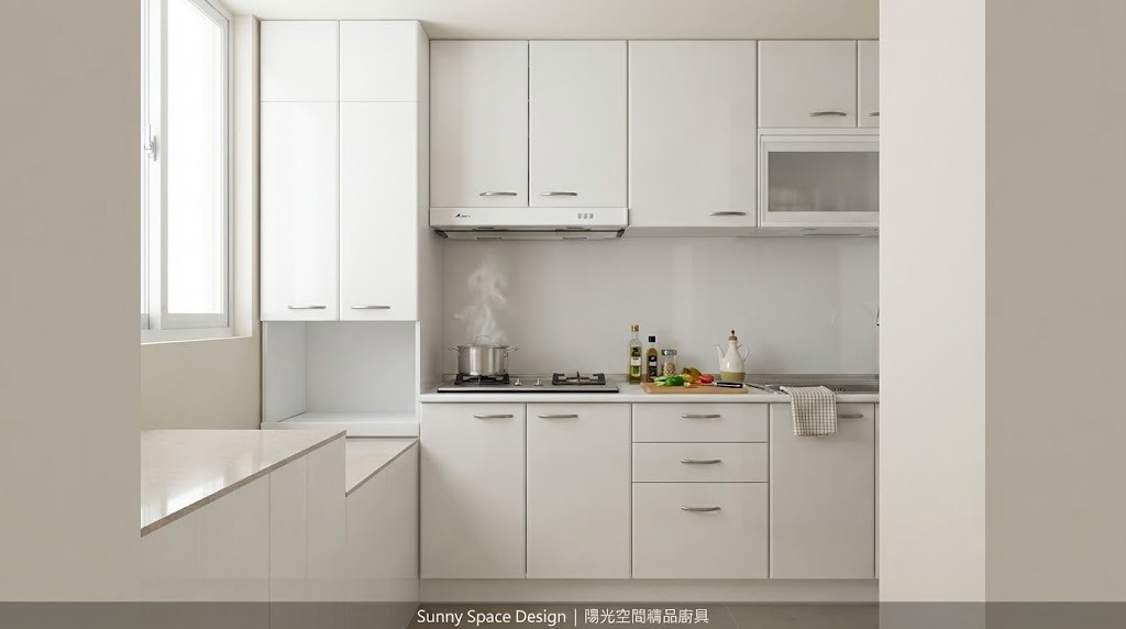 中和秀朗路一字型廚具 × 半身電器櫃 × 清新採光｜陽光空間精品廚具