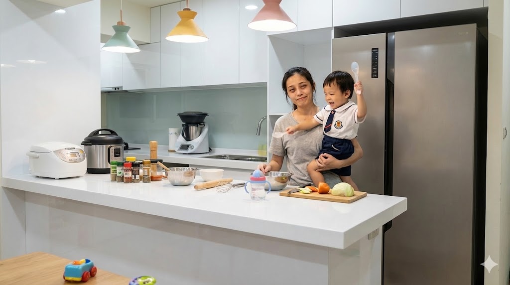 台北建國南路二字形中島廚具完工照