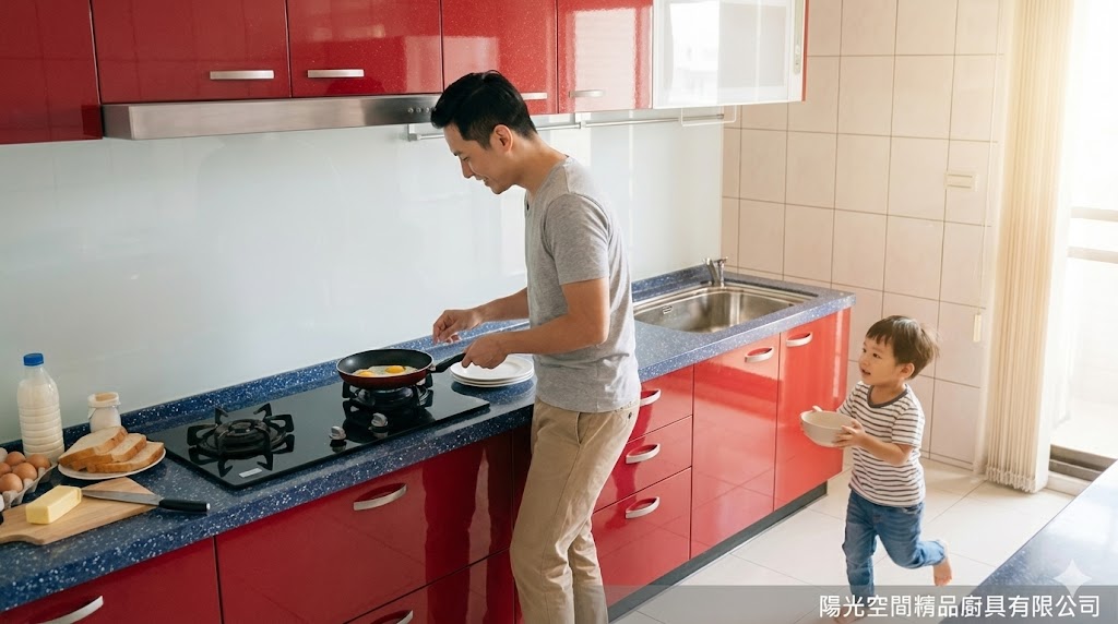 土城明德路藍色不銹鋼檯面一字型廚具完工照