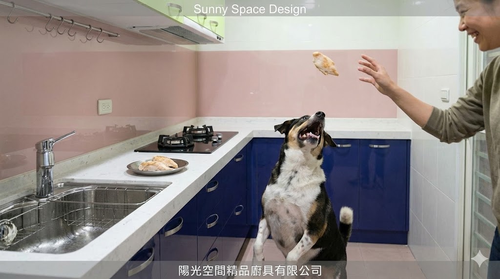 板橋L型繽紛童趣廚具水晶門板與矽鋼石檯面完工照