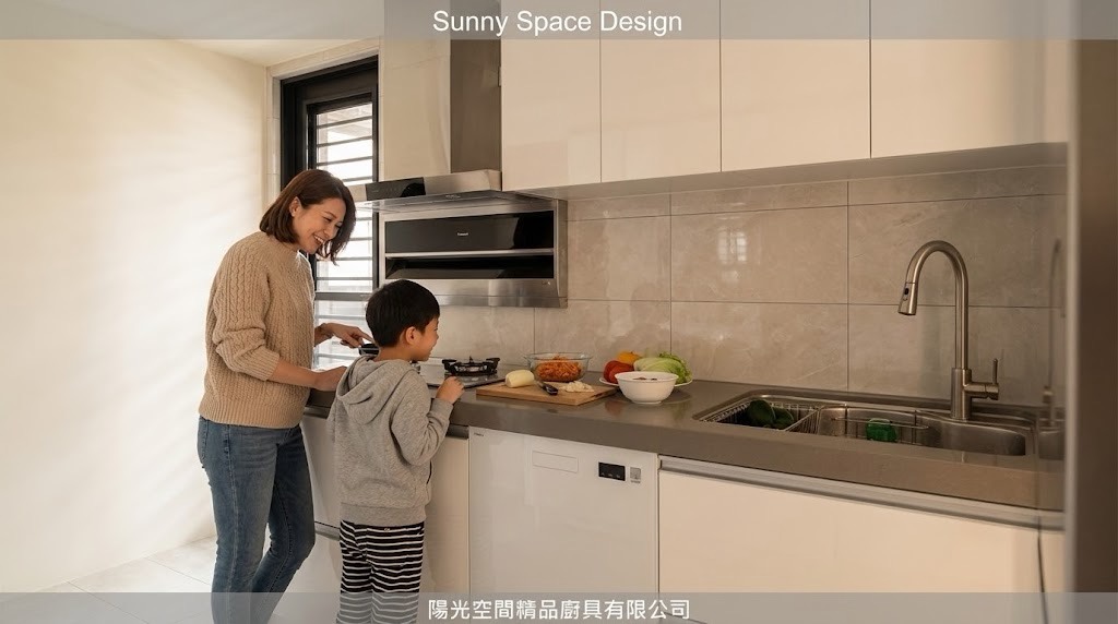 板橋一字型廚具 矽鋼石檯面 層板燈照明設計