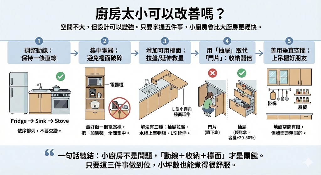 小廚房空間改善前後對比示意圖