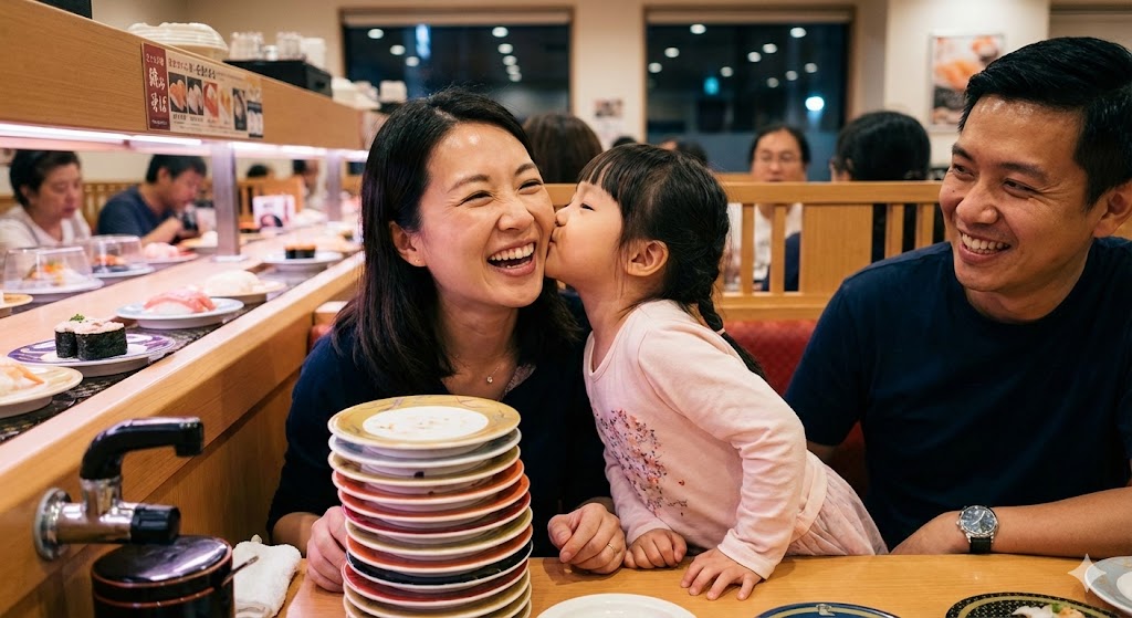 《廚房小說集》4 AI情境圖：假日依然忙碌的媽媽，與全家出遊的混亂日常