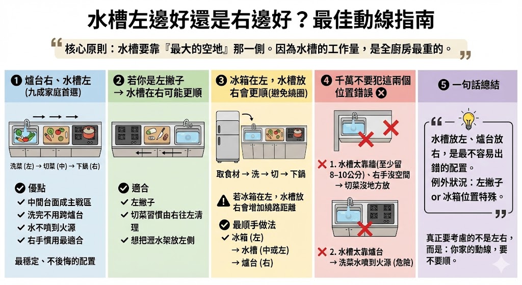 廚房水槽與瓦斯爐動線配置示意圖