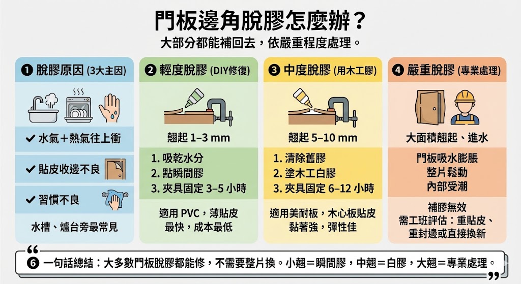 廚房門板邊角脫膠修復示意圖