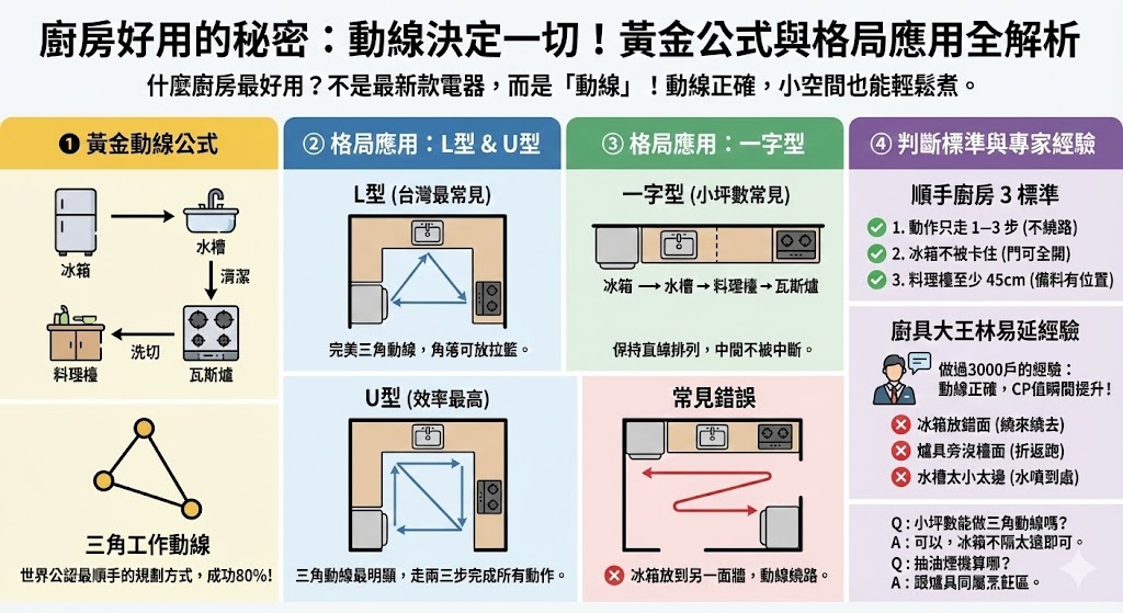 廚房黃金三角動線規劃示意圖