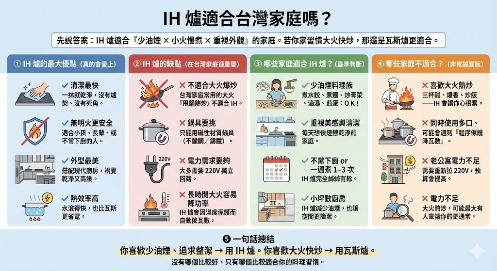 IH爐實際烹飪情境與平整檯面示意圖