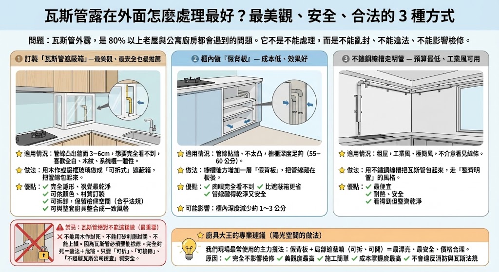 廚房瓦斯管外露遮蔽箱與修飾示意圖