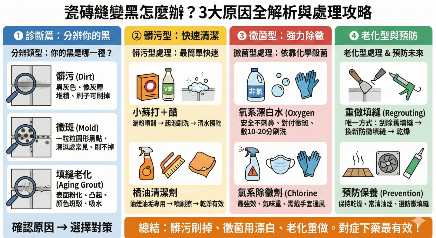 廚房瓷磚縫發霉變黑清潔前後對比圖