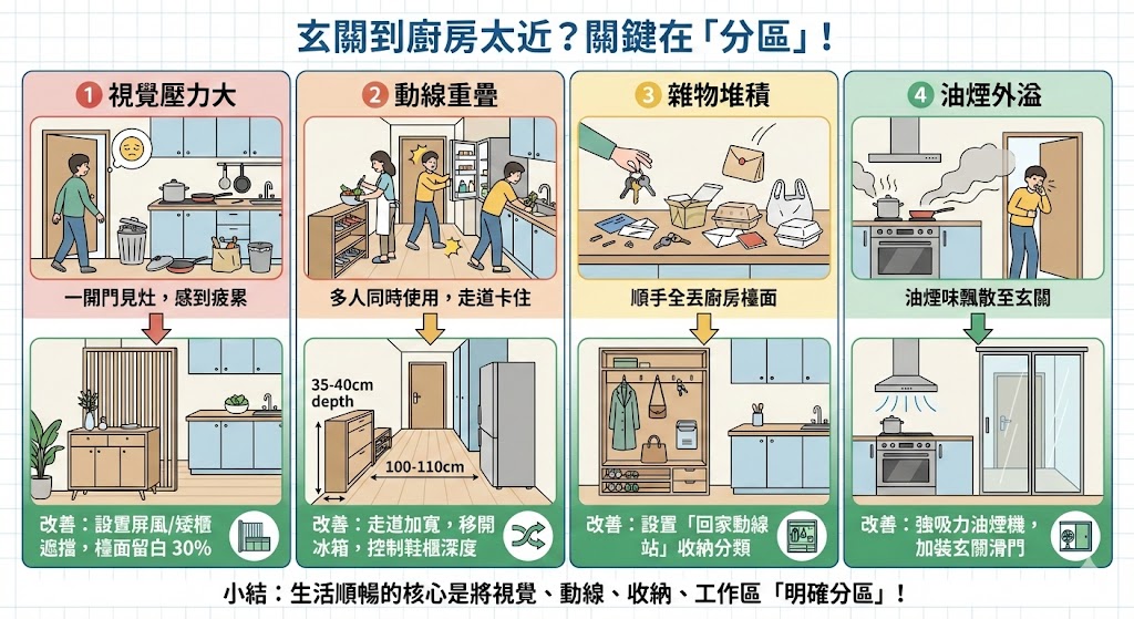 玄關與廚房空間分區設計示意圖