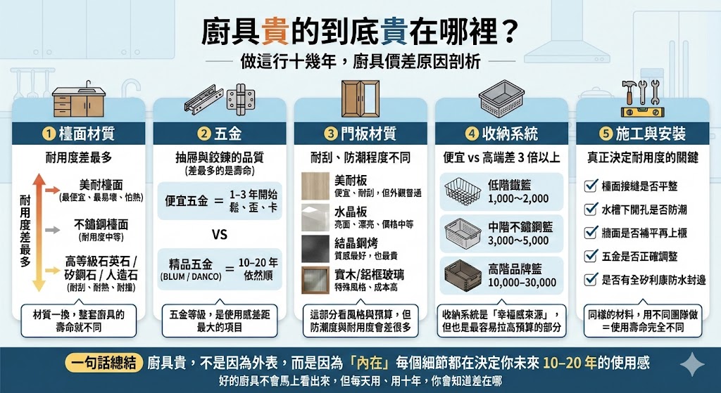 廚具成本結構分析圖-五金檯面門板價格差異