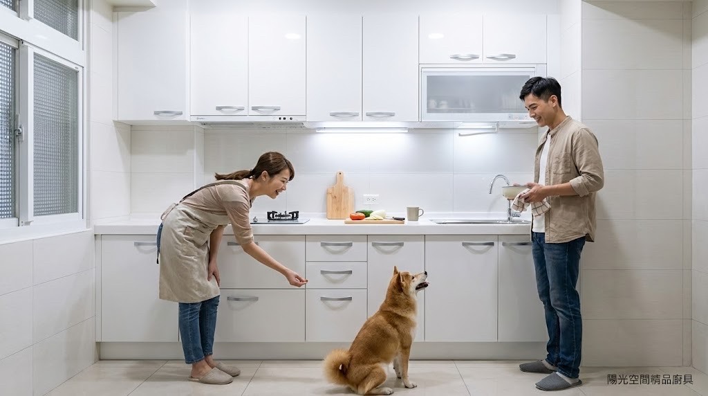 板橋二字型廚具白色結晶鋼烤 × SMEG烤箱 × 電器櫃設計｜陽光空間精品廚具