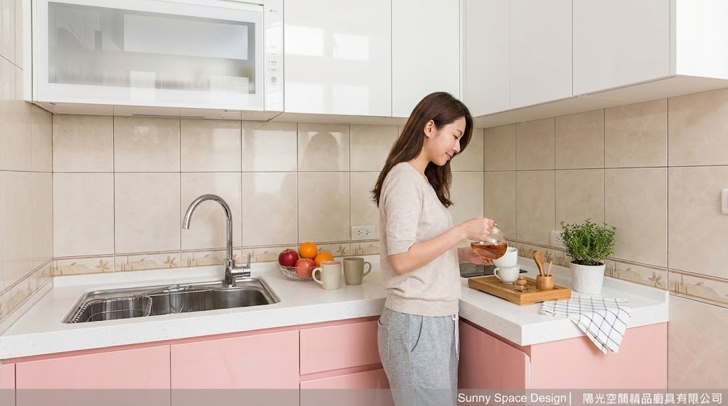 新店光明街林太太3樓粉嫩L型廚具完工照