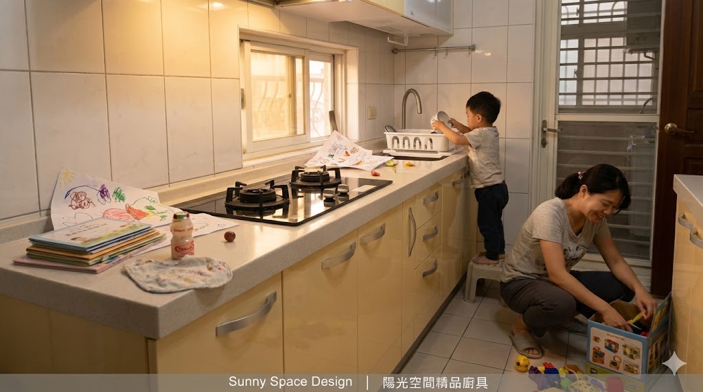 板橋金門街柔嫩鵝黃色二字形廚具完工照