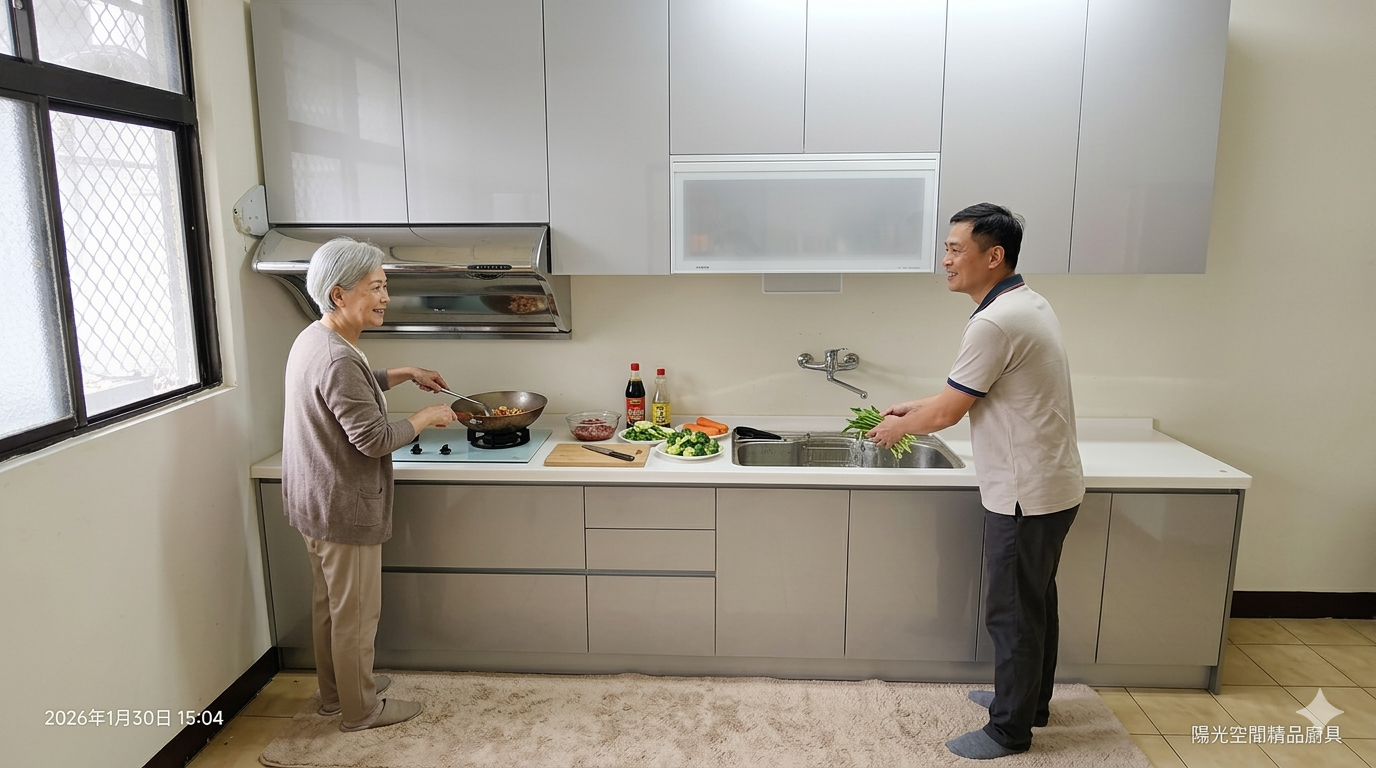 蘆洲長安街一字型廚具 灰色水晶門板 人造石檯面 翻新完工照