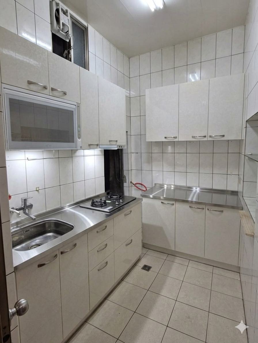 主工作檯與動線完工照 304不鏽鋼檯面與水晶門板