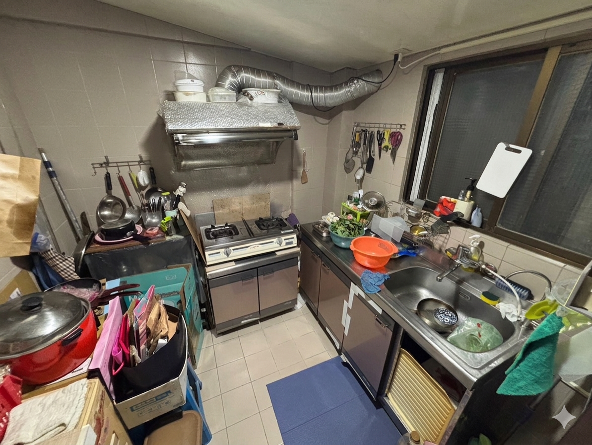 萬華康定路 舊廚具轉角柱體與檯面零碎現況 改造前