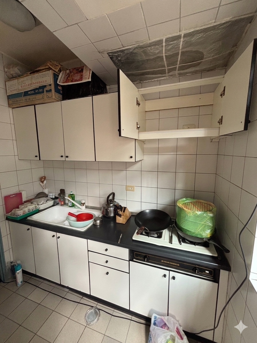 基隆暖暖街 舊屋原況風格 原廚具與天花板高低差