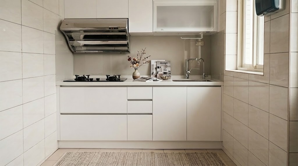 新店長春路清新白色廚具 不鏽鋼水槽櫃 韓國人造石檯面