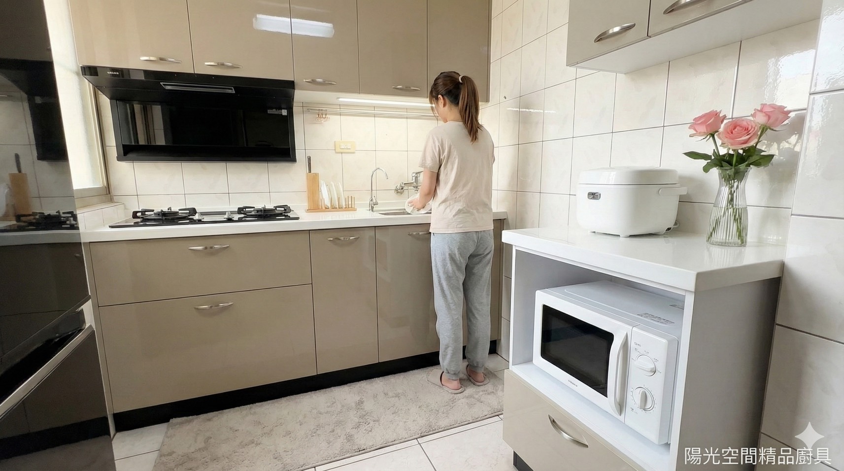 新北板橋胡先生全新廚具完工照 石英石檯面 可可色門板