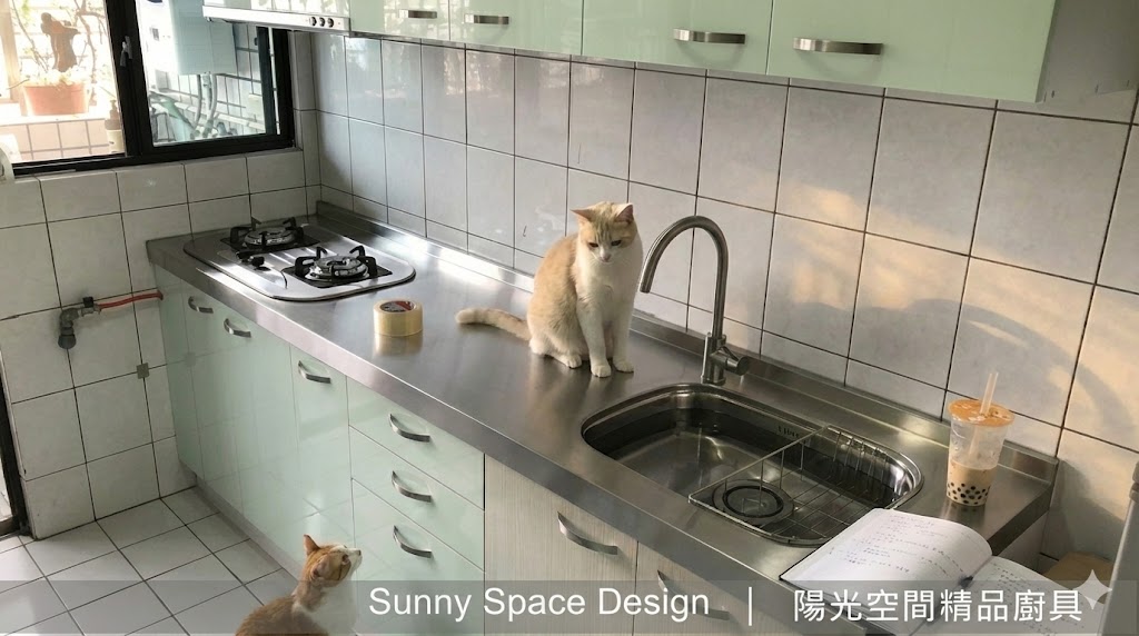 桃園龍潭鄉村風白色L型廚具完工照